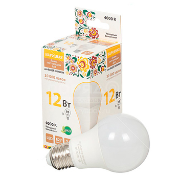 Лампа светодиодная TDM НЛ-A60-12 Вт-230 В-4000 К-Е27 Народная - Светильники - Лампы - Магазин электрооборудования для дома ТурбоВольт